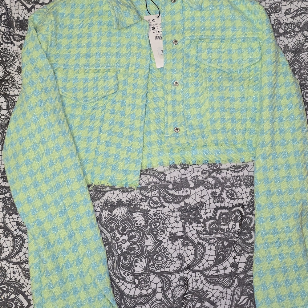 Zara Lime and Aqua Houndstooth Jacket
